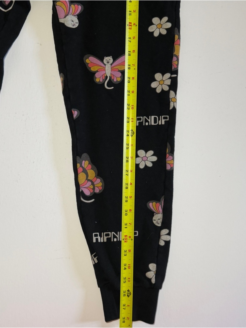Ripndip Black Sweatpants with Pink & Yellow Butterfly Cat and White Daisy Print - Picture 9 of 9